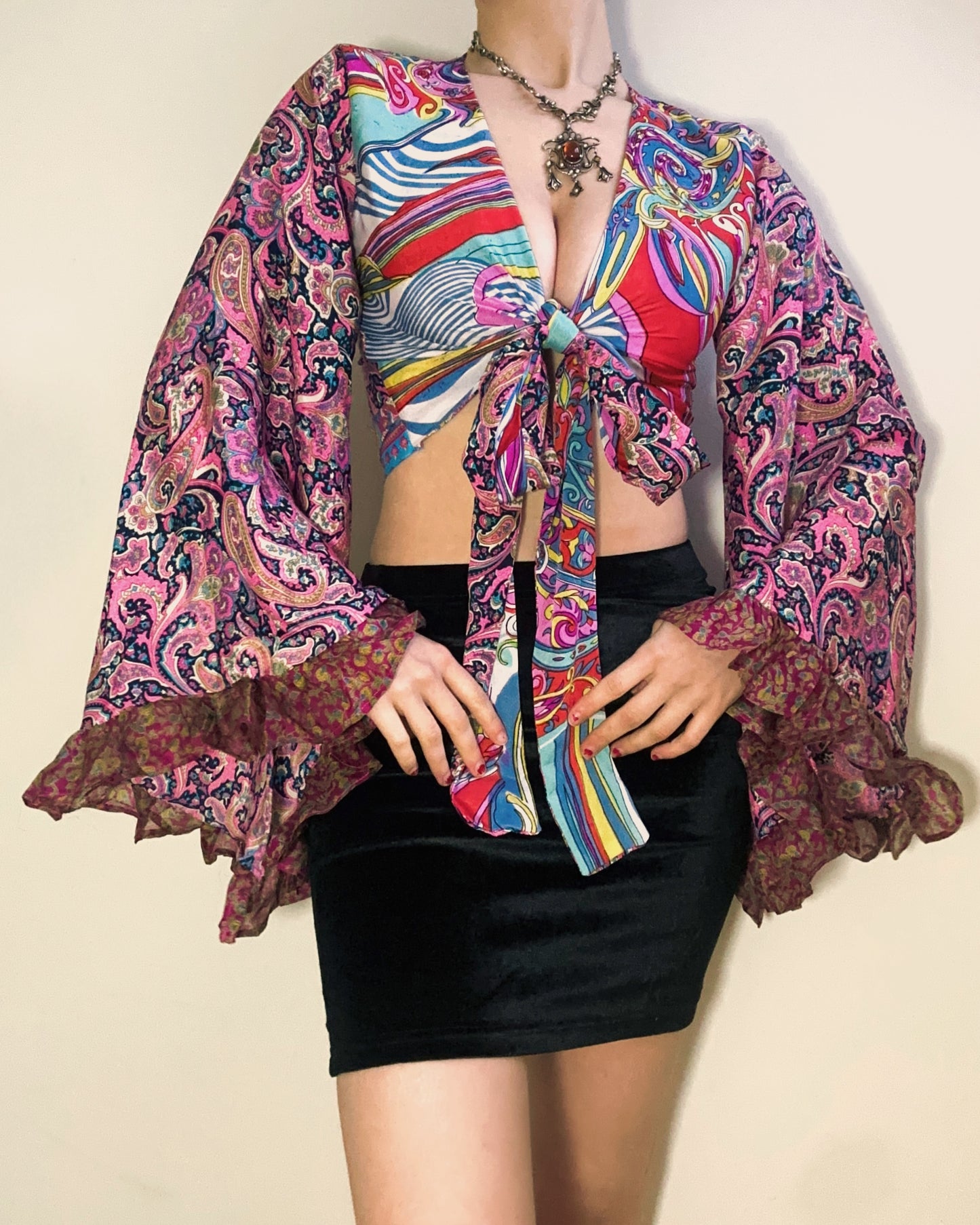 Ruffle Wrap Top in Patchwork