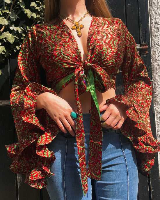 Ruffle Wrap Top in Snakeskin