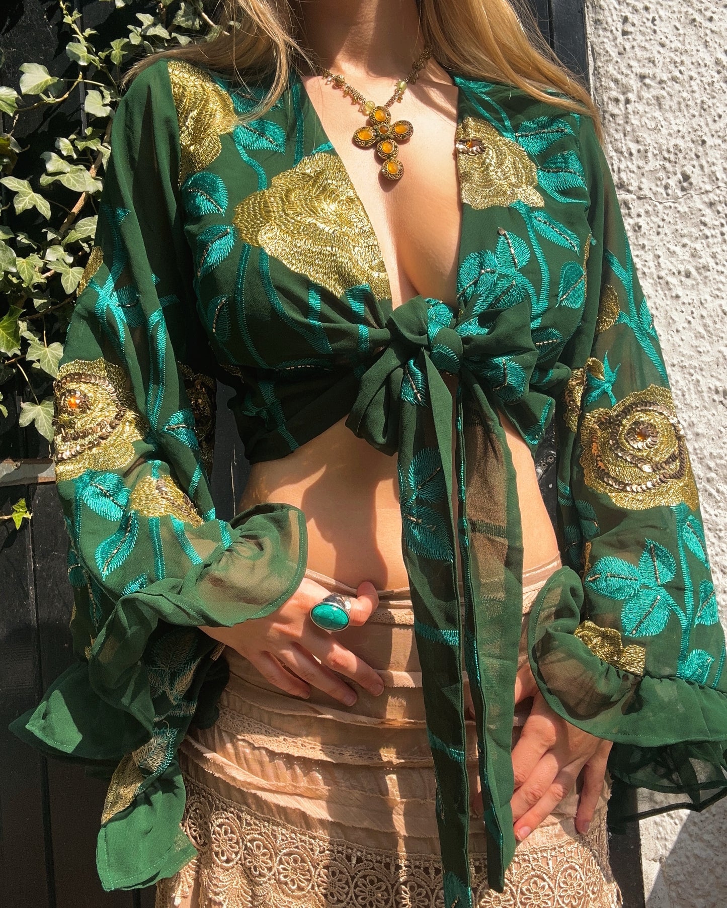 Ruffle Wrap Top in Golden Rose