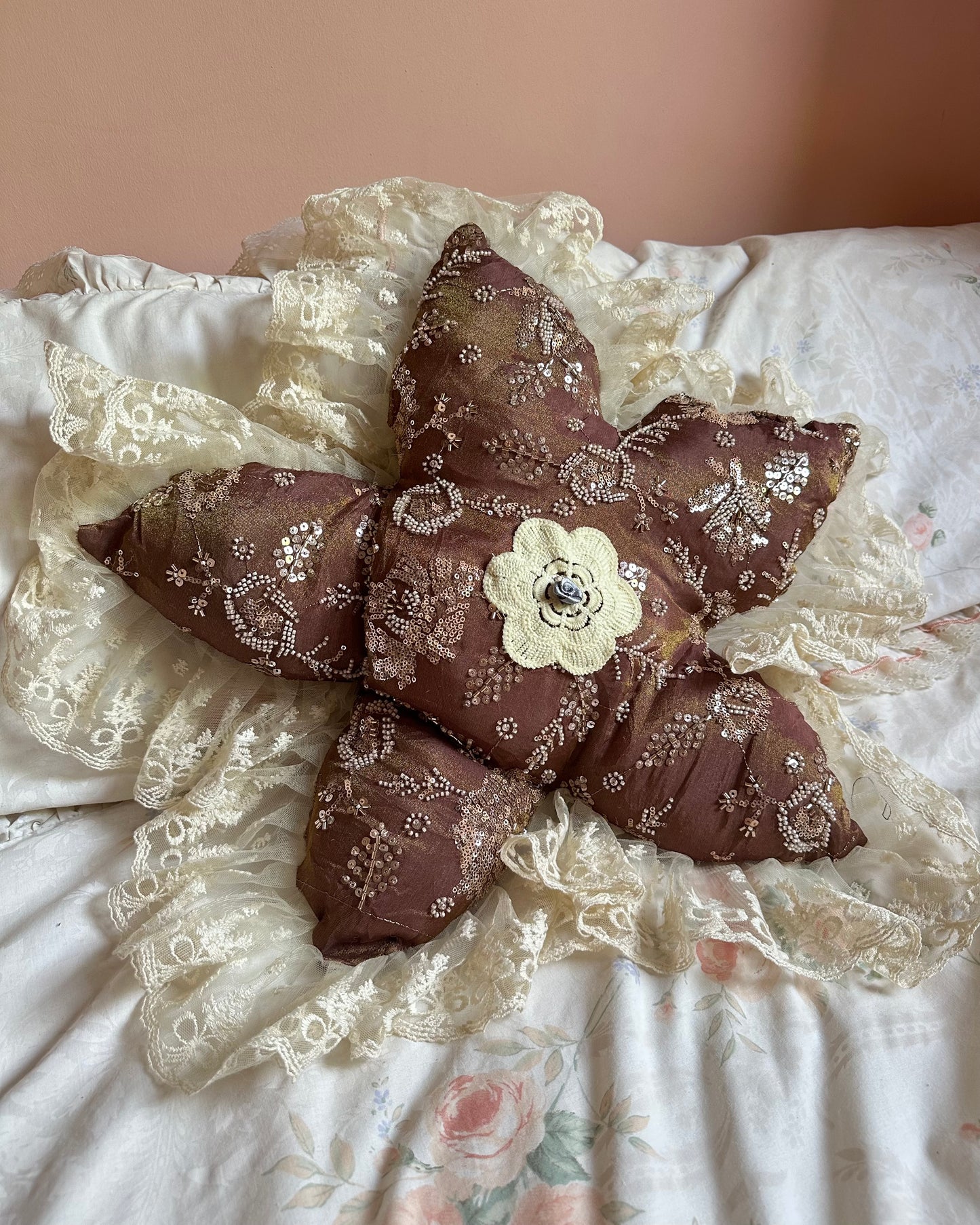 Flower Shaped Pillow in Strawberry Toffee
