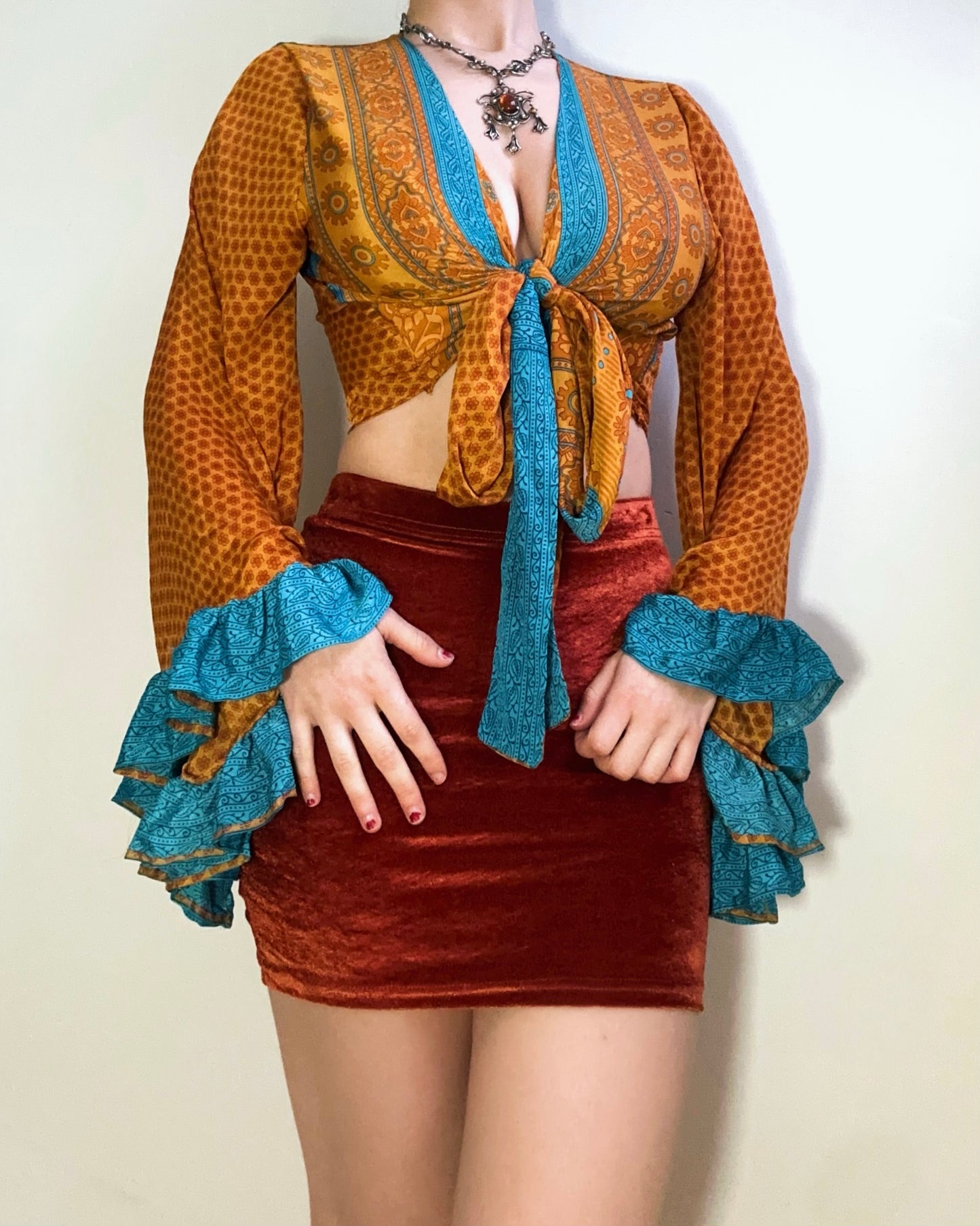 Ruffle Wrap Top in Sky