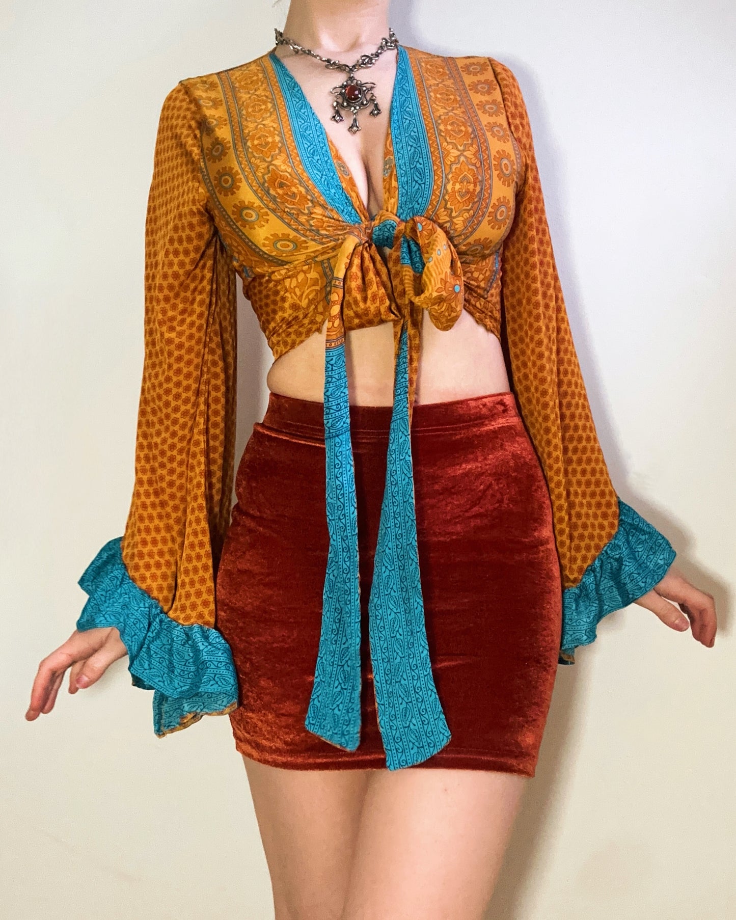 Ruffle Wrap Top in Sky