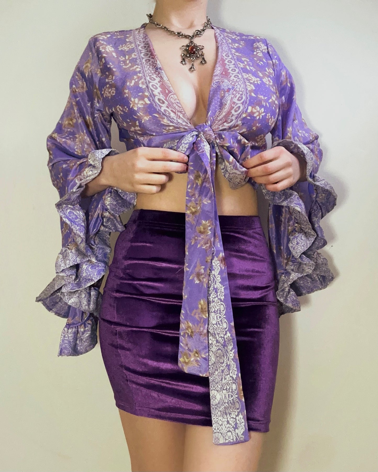 Ruffle Wrap Top in Lilac Wine