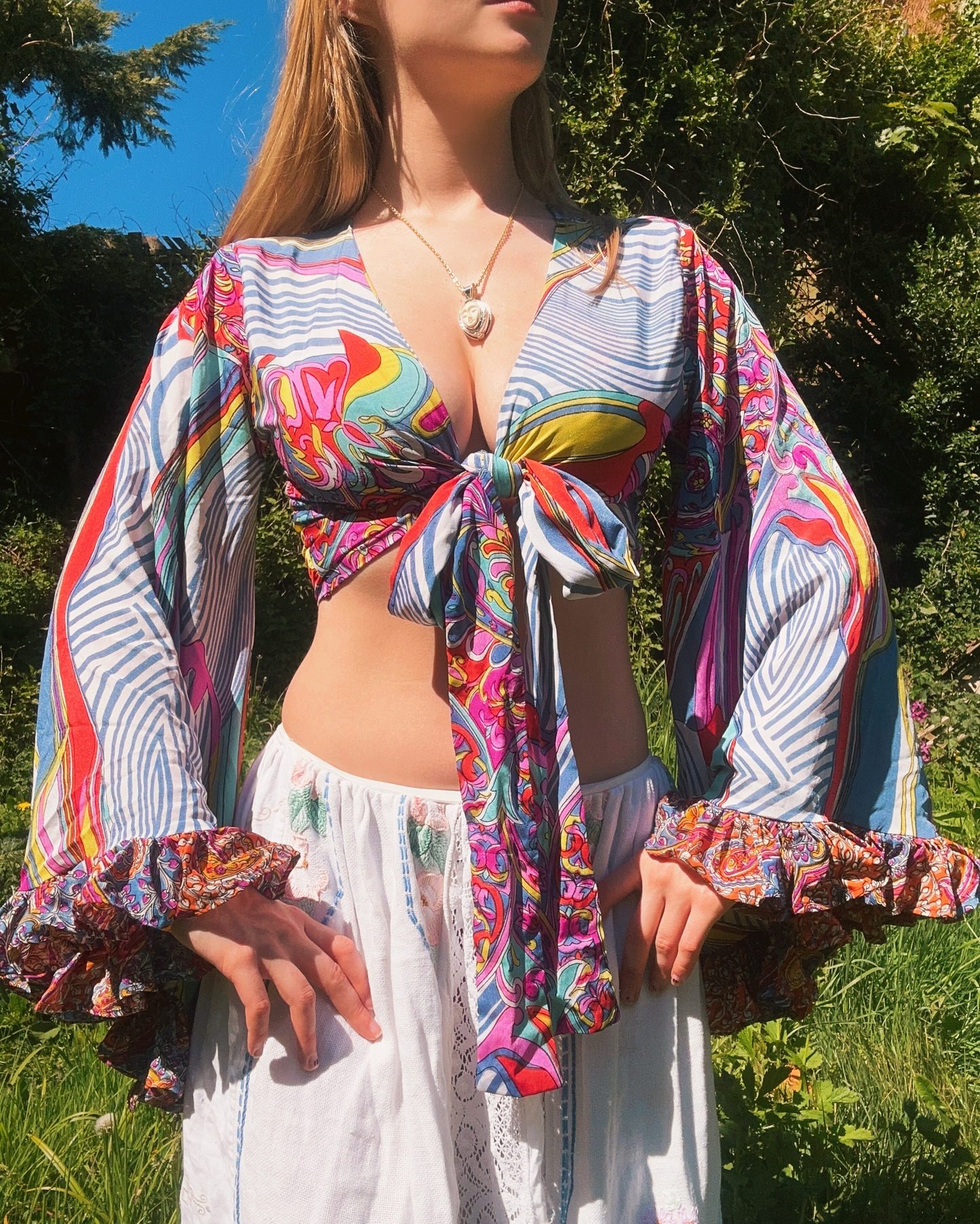 Ruffle Wrap Top in Rainbow Spill