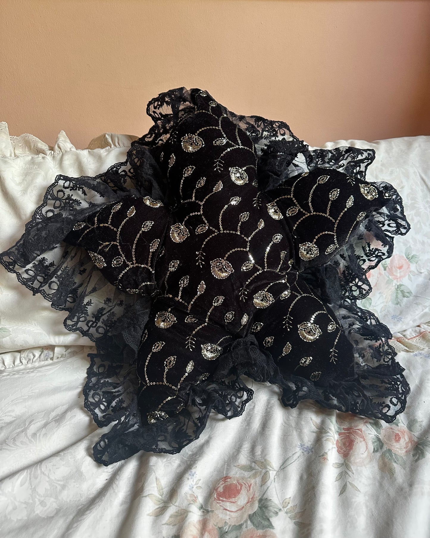 Flower Shaped Pillow in Raven