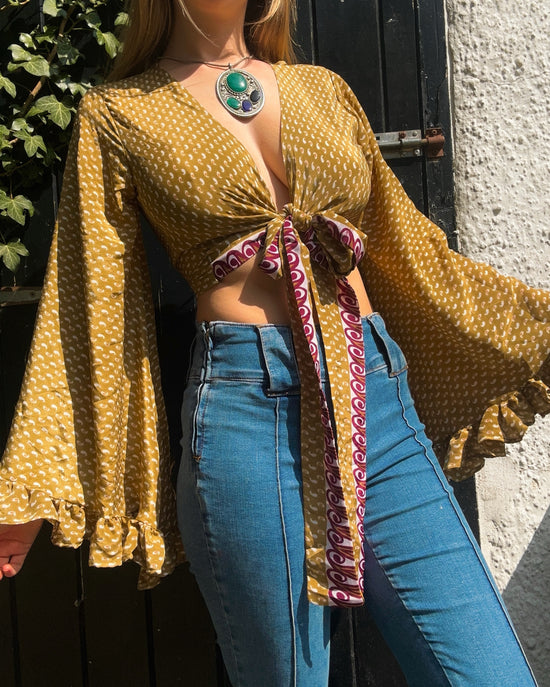 Ruffle Wrap Top in Olive