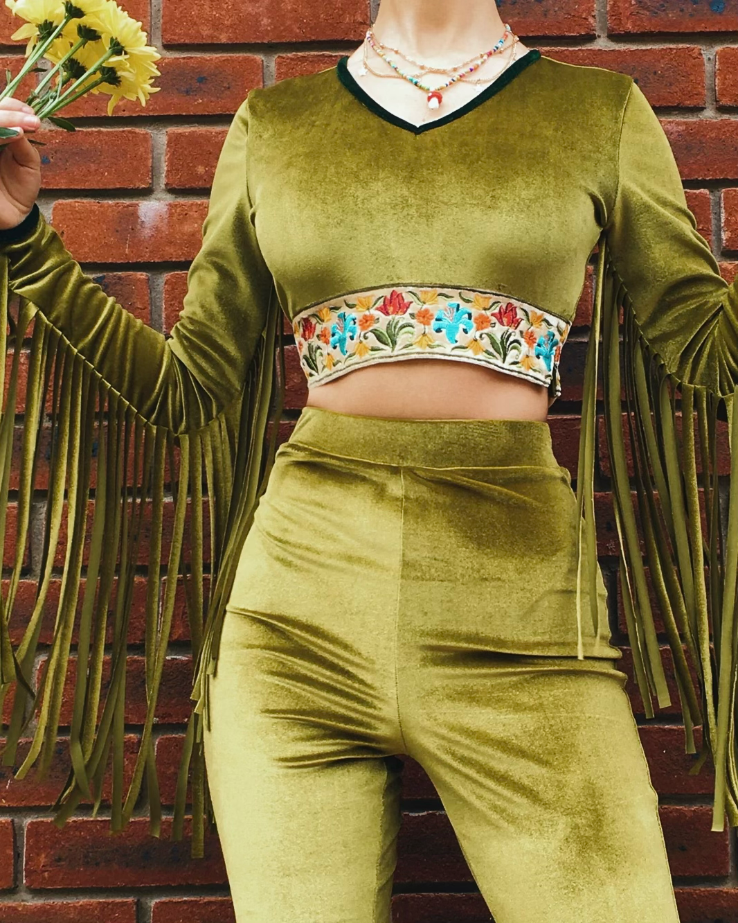 The Orchid Fringe Crop Top in Forest Fairy