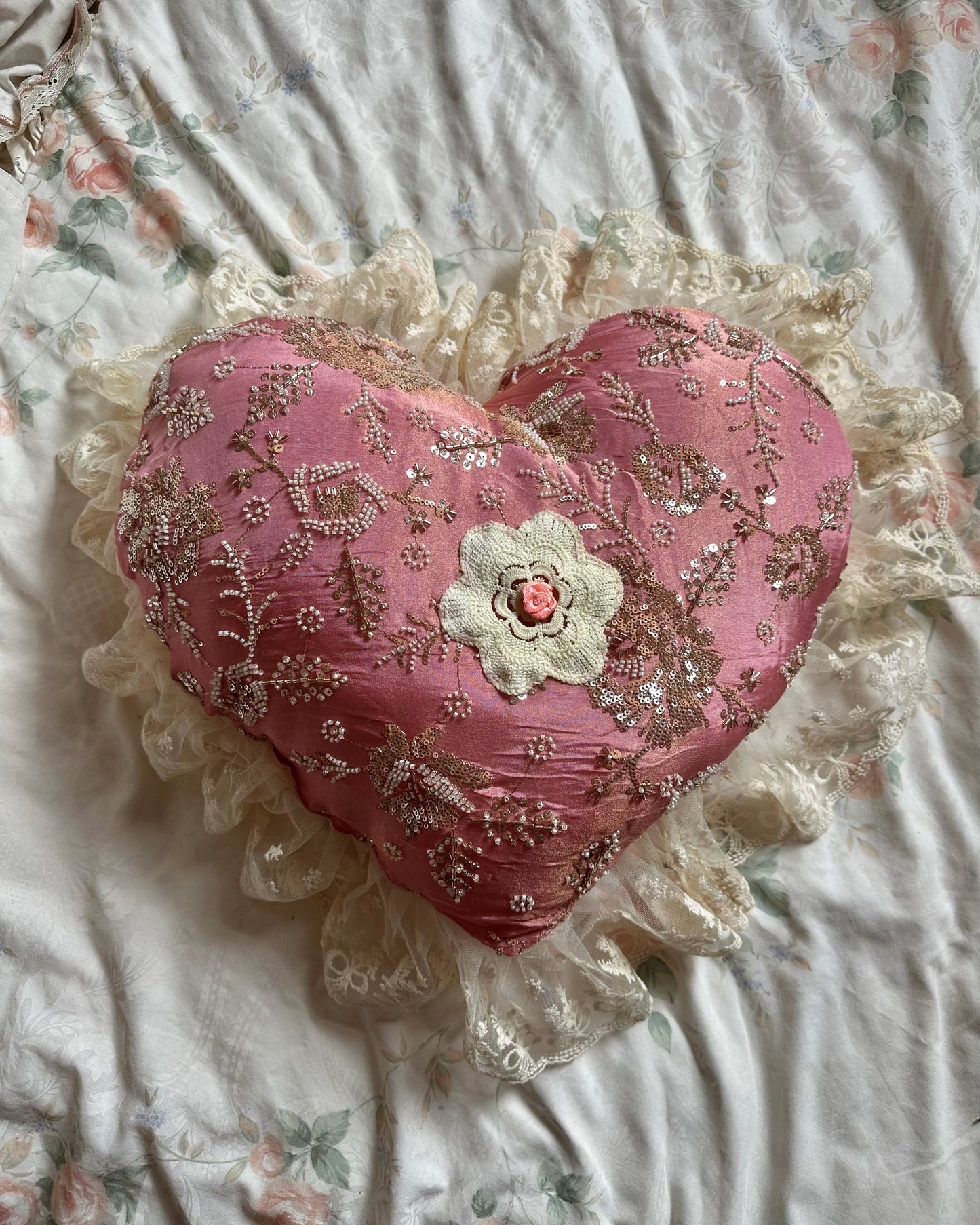 Heart Shaped Pillow in Pink Moon