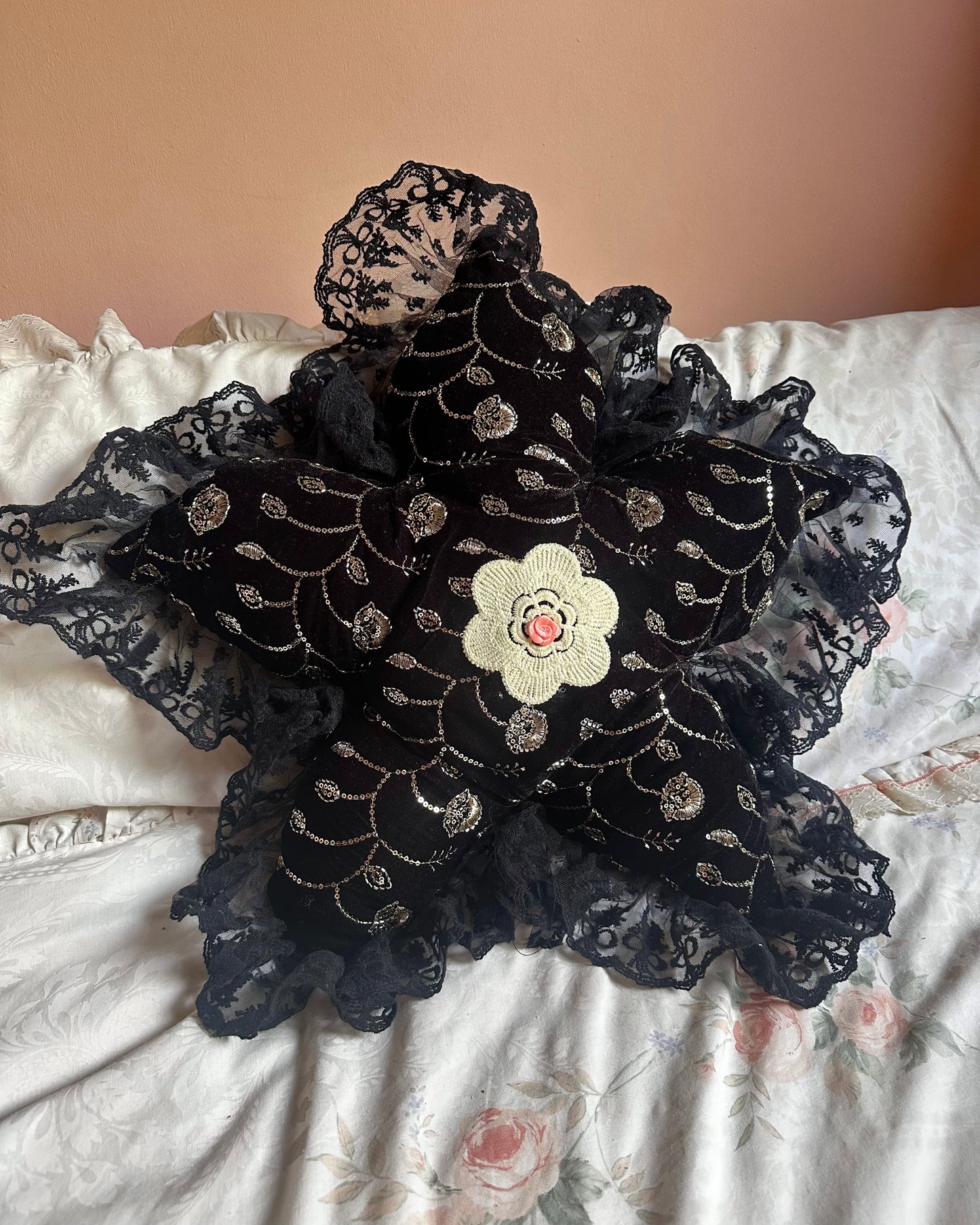 Flower Shaped Pillow in Raven