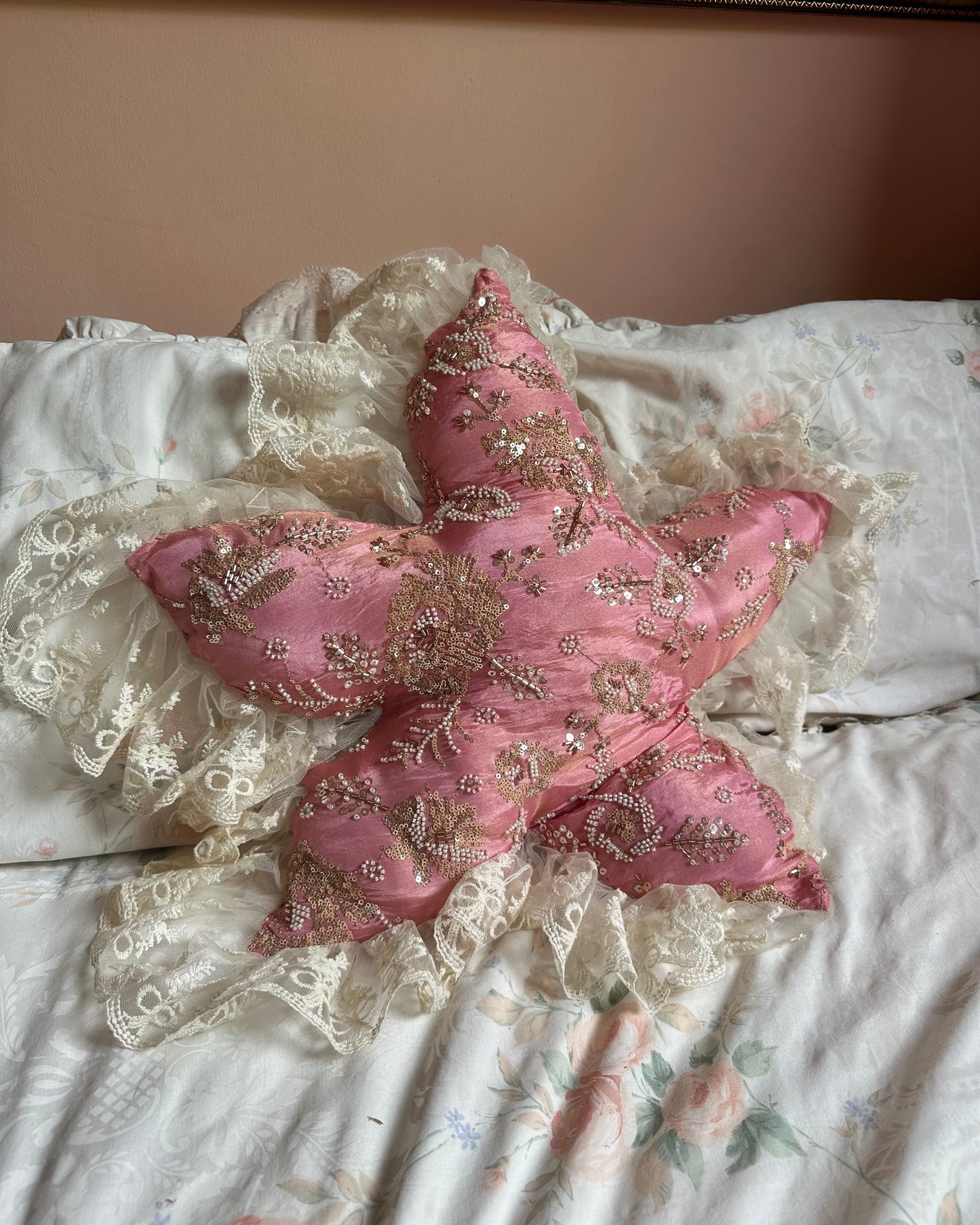 Flower Shaped Pillow in Pink Moon