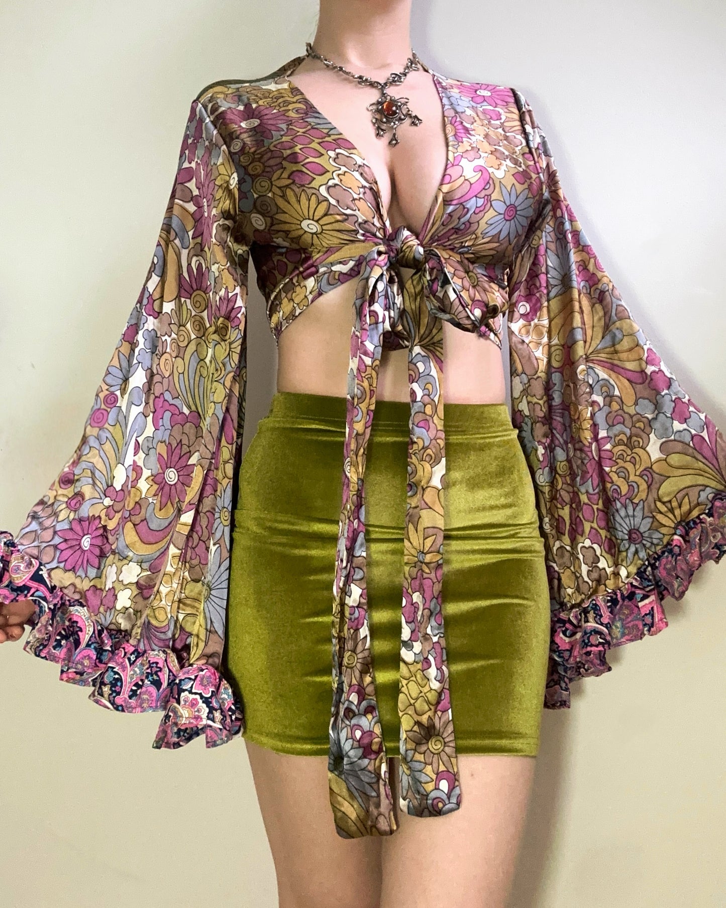 Ruffle Wrap Top in Flower Power