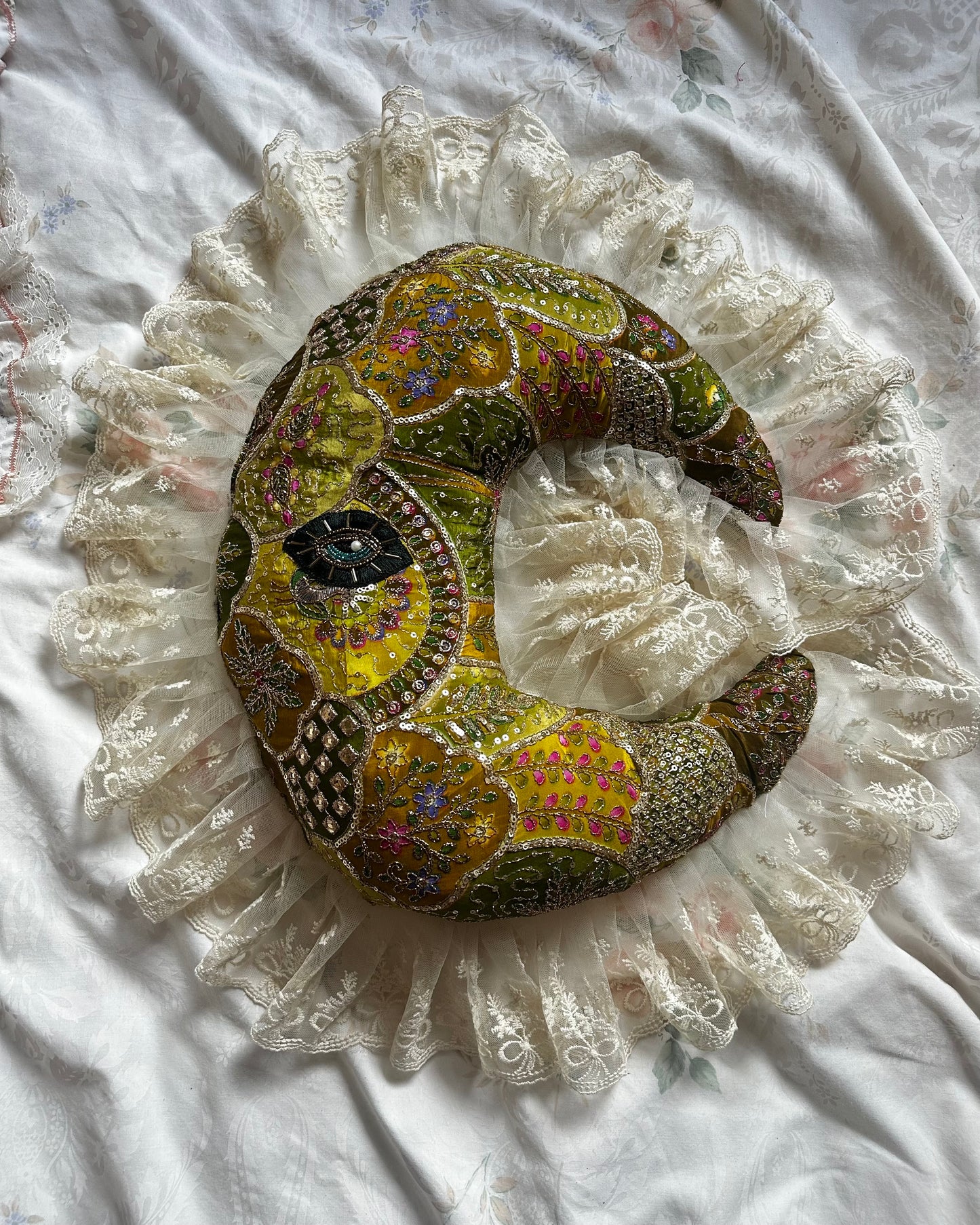 Moonface Pillow in Swamp Gator