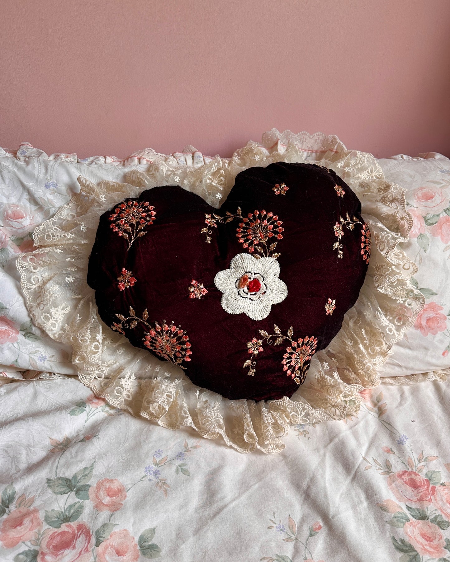 Heart Shaped Pillow in Crimson King