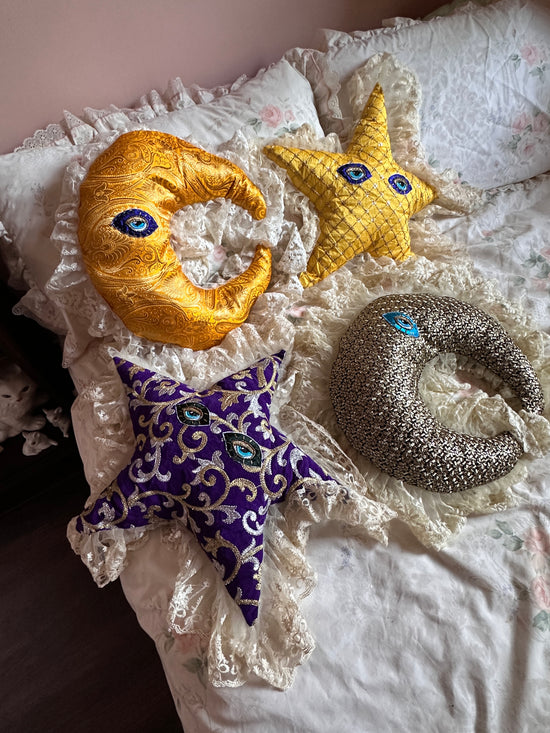 Moonface Shaped Pillow in Celetial