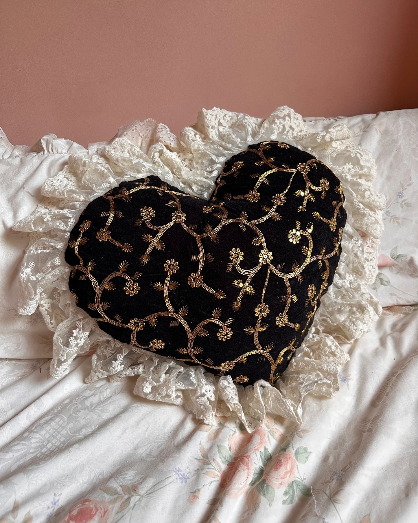 Heart Shaped Pillow in Gold Dust