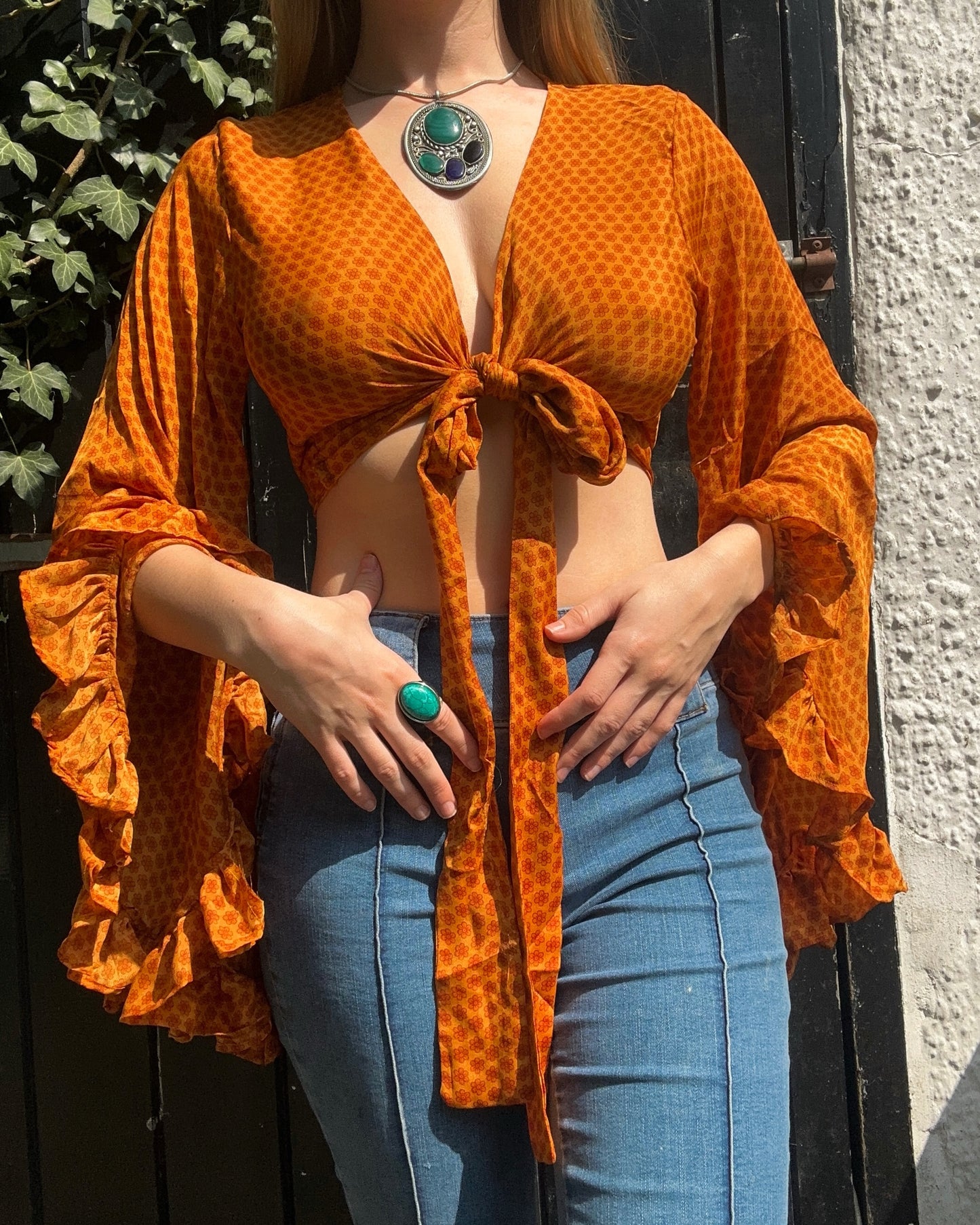 Ruffle Wrap Top in Marigold