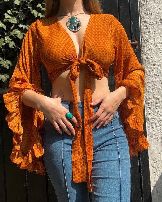 Ruffle Wrap Top in Marigold