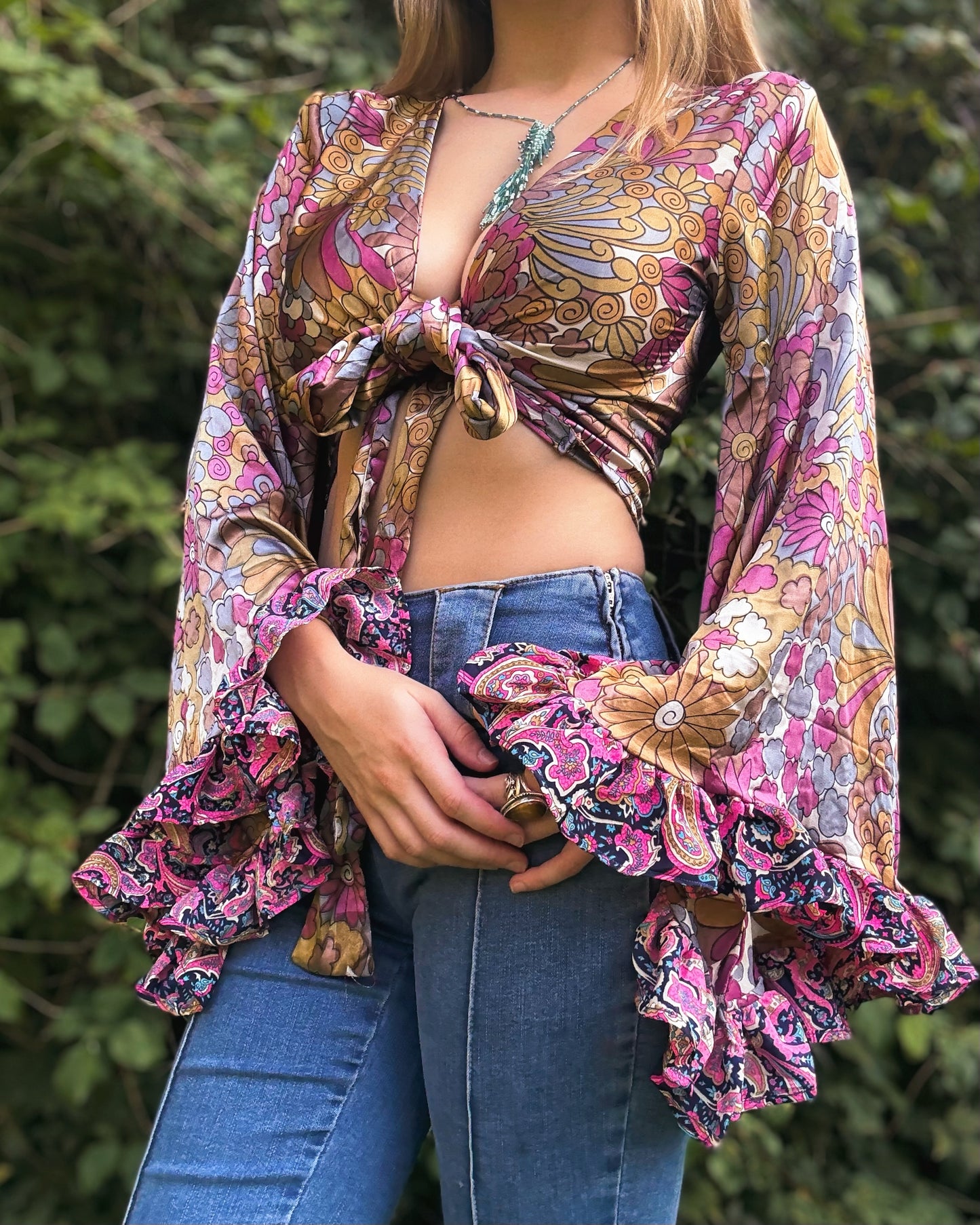 Ruffle Wrap Top in Flower Power