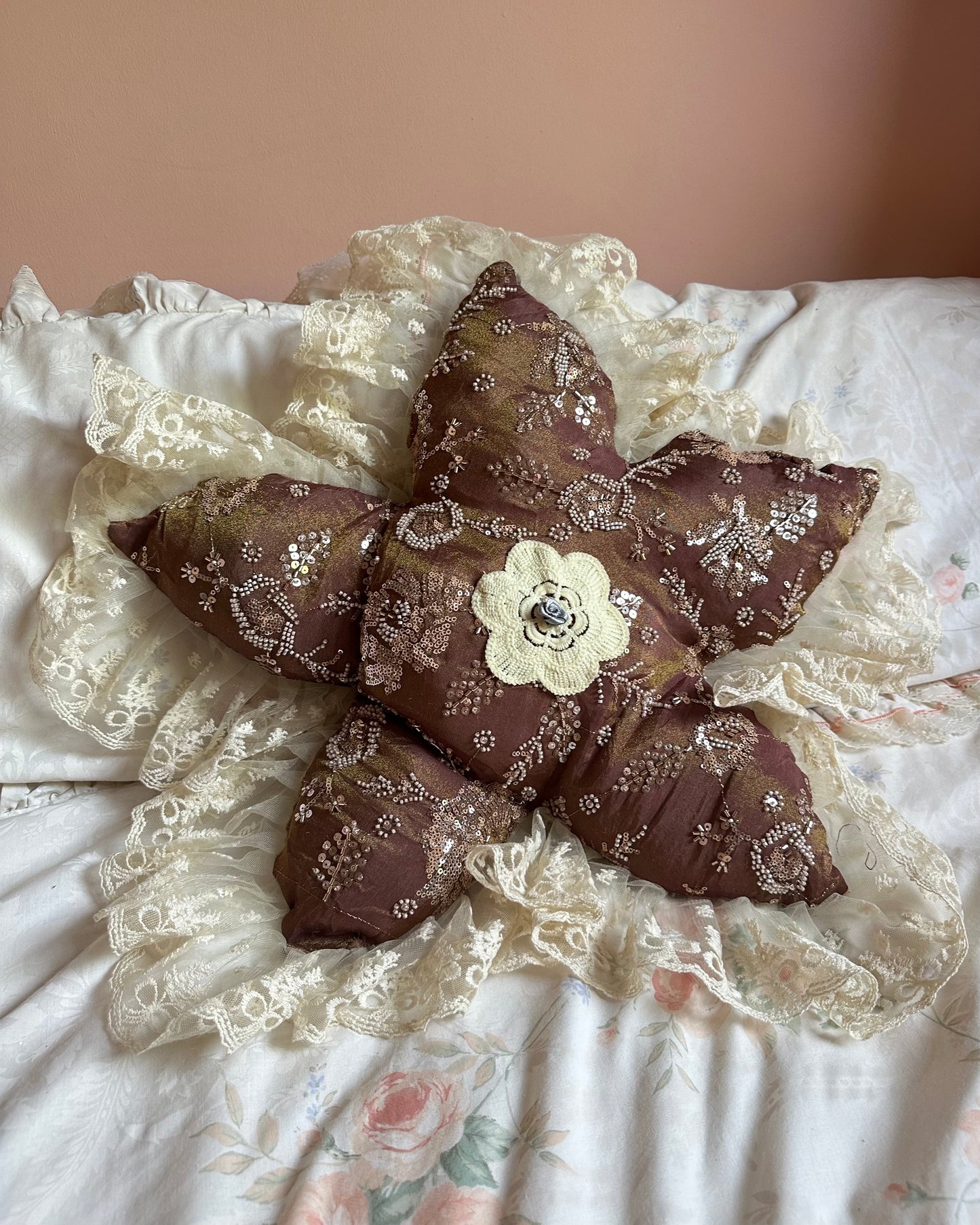 Flower Shaped Pillow in Strawberry Toffee