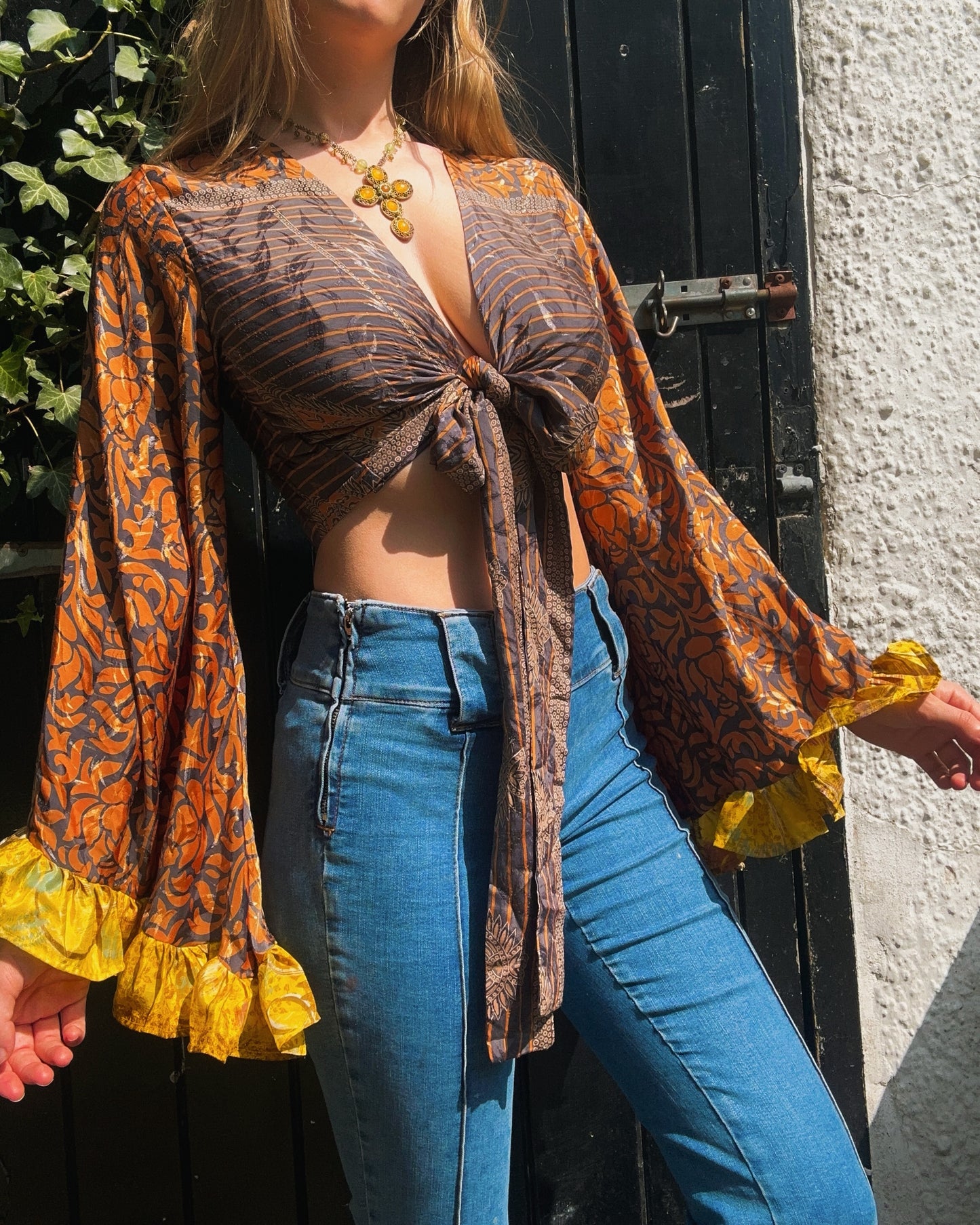 Ruffle Wrap Top in Gold Dust