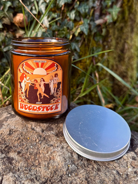 Load image into Gallery viewer, Woodstock 1969 Candle - Patchouli and Lemongrass
