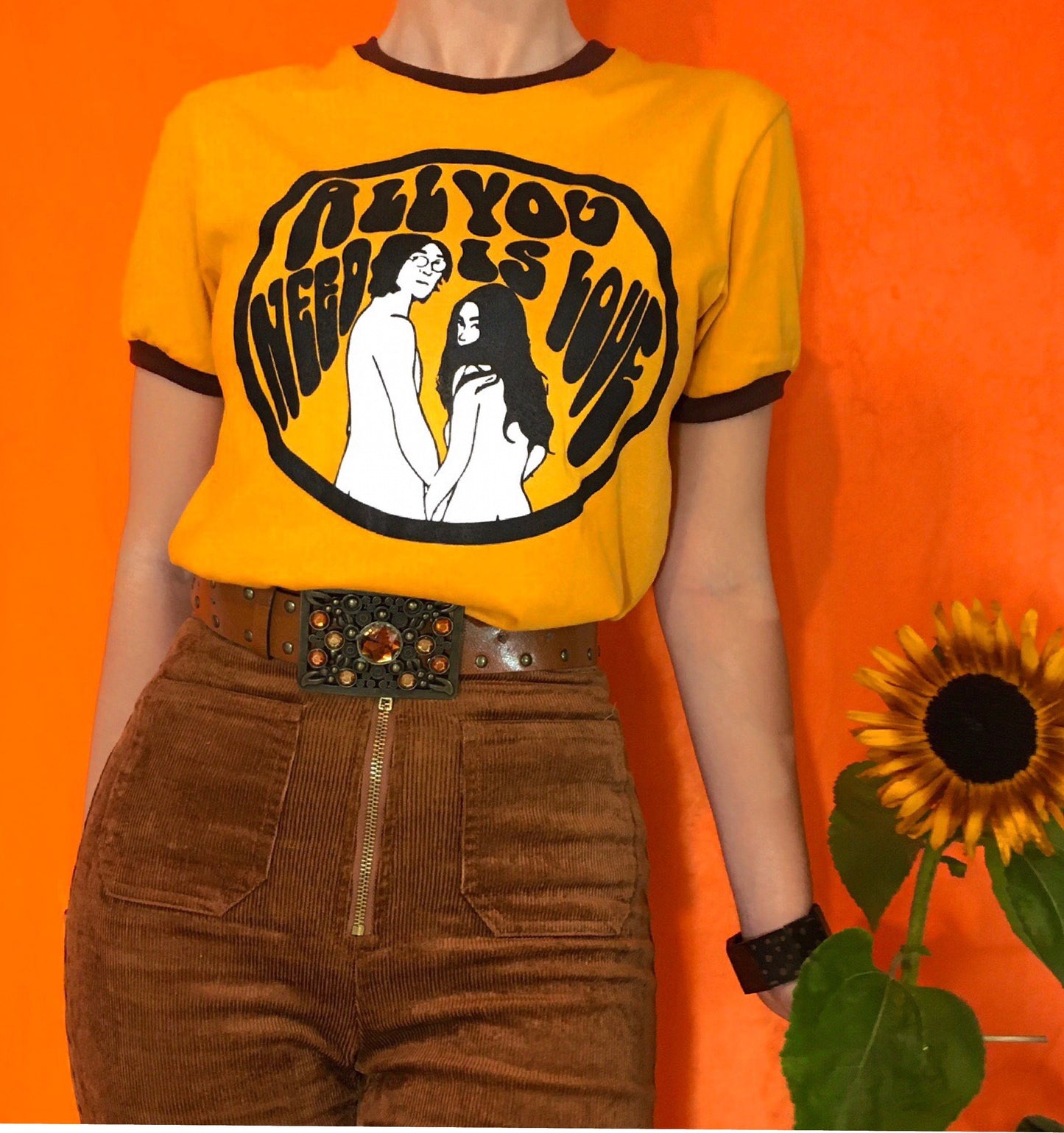 Load image into Gallery viewer, The John and Yoko Ringer Tee in Mustard
