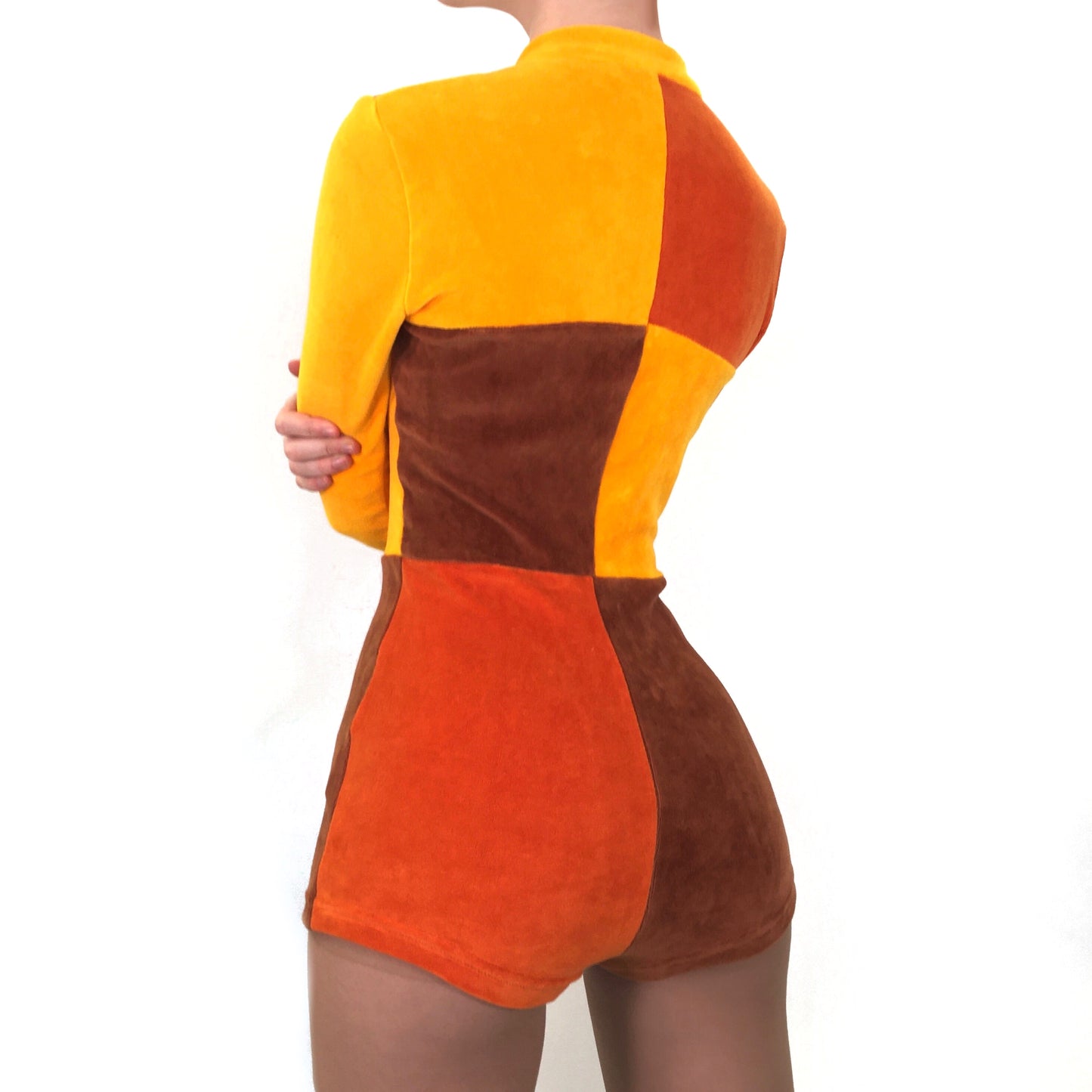 The Velvet Colour Block Playsuit in Lady Marmalade