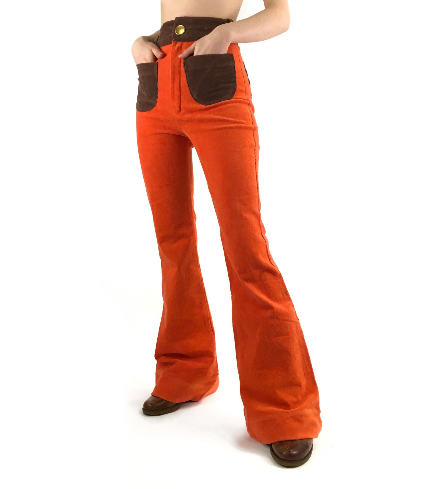 Load image into Gallery viewer, The Contrast Corduroy Flare Pant in Blood Orange

