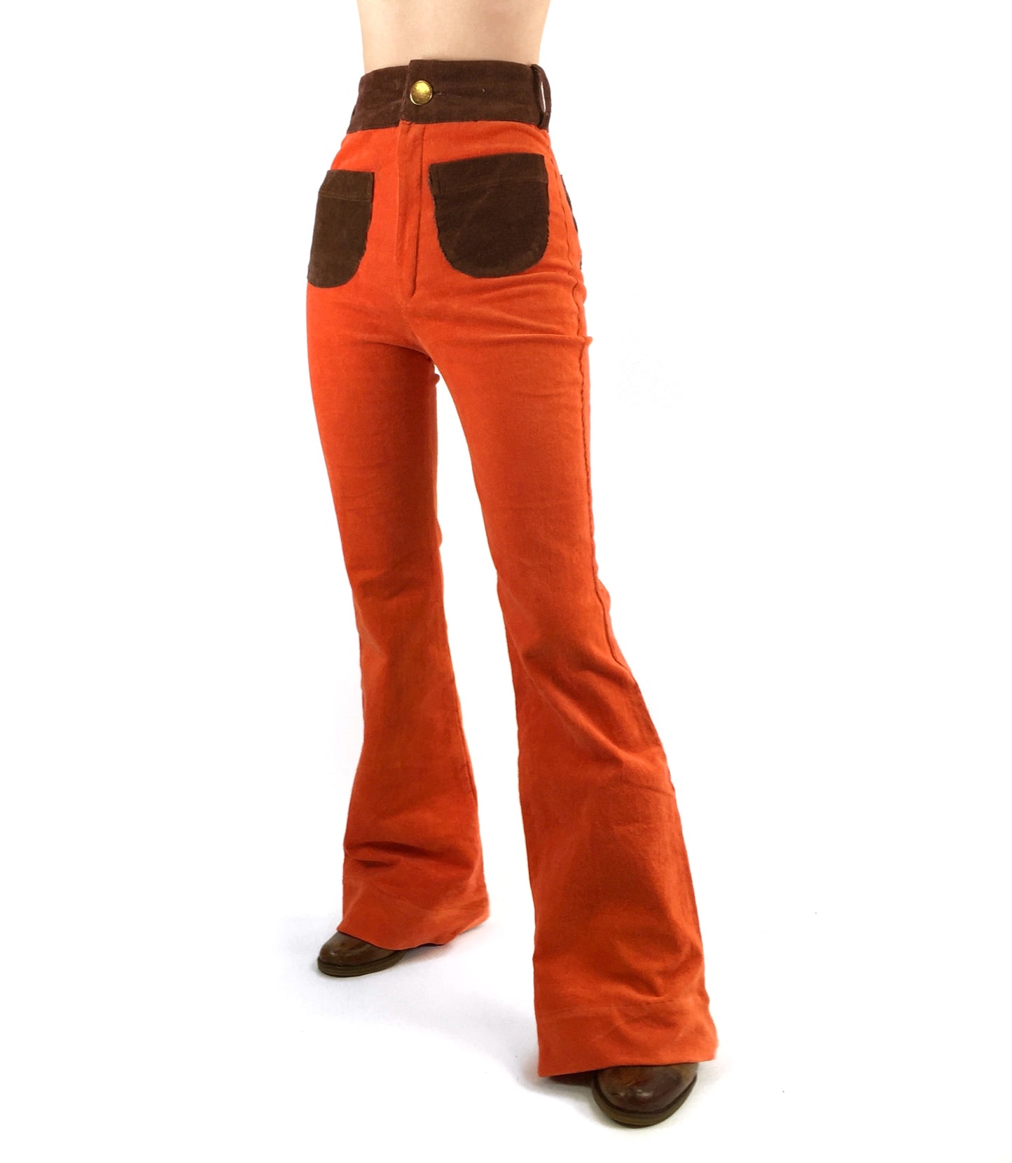 Load image into Gallery viewer, The Contrast Corduroy Flare Pant in Blood Orange
