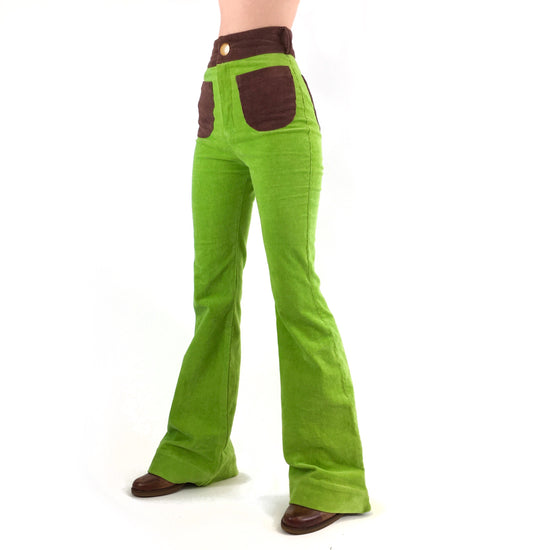 The Contrast Corduroy Flare Pant in Pistachio