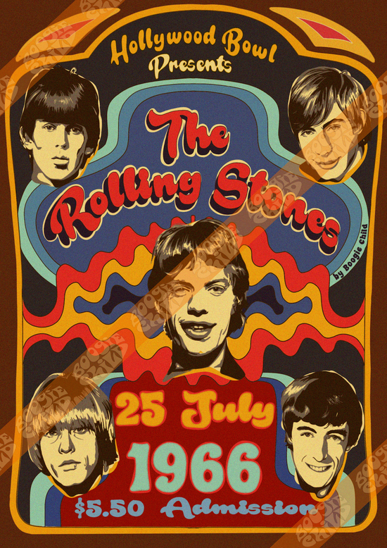 The Rolling Stones Print,  Hollywood Bowl 1966 - Size A3 / 11.7" × 16.5"