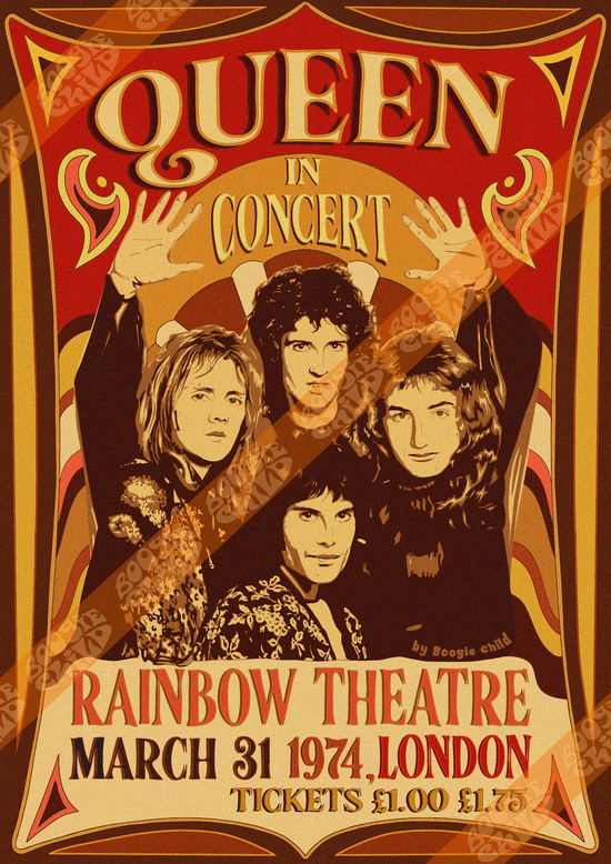 The Queen Print, Rainbow Theatre 1974 - Size A3 / 11.7" × 16.5"