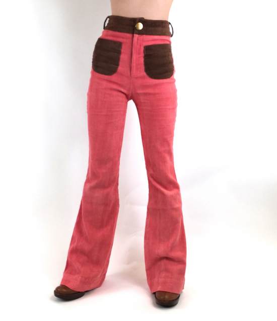 The Contrast Corduroy Flare Pant in Strawberry Fields