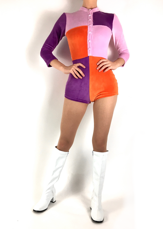 Load image into Gallery viewer, The Velvet Colour Block Playsuit in Cosmic Candy
