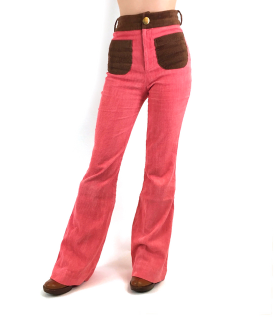 The Contrast Corduroy Flare Pant in Strawberry Fields