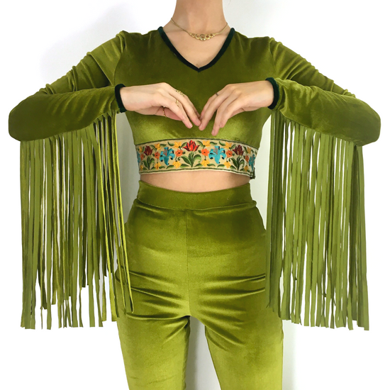 The Orchid Fringe Crop Top in Forest Fairy