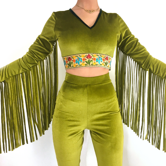 The Orchid Fringe Crop Top in Forest Fairy
