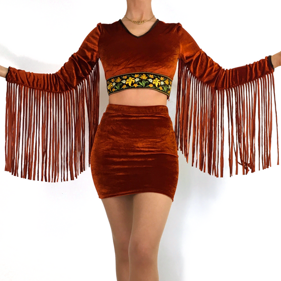 The Orchid Fringe Rust Crop Top in Ozzy