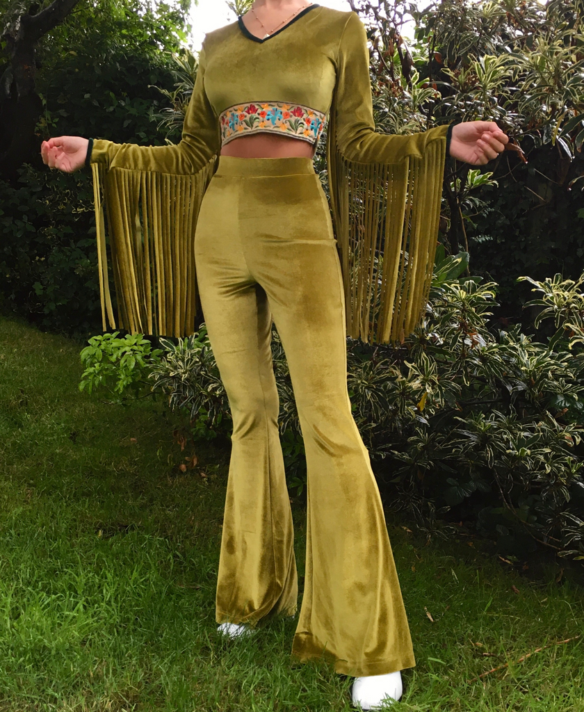 Velvet Flare Trouser in Green Forest Fairy – Boogie Child