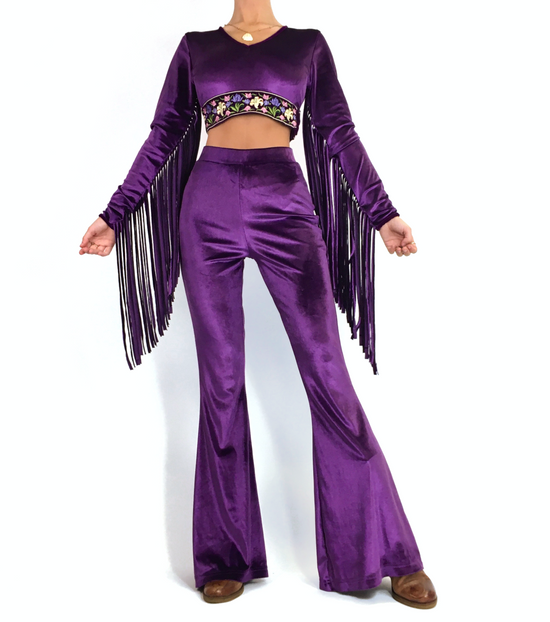 Velvet Flare Trouser in Deep Purple