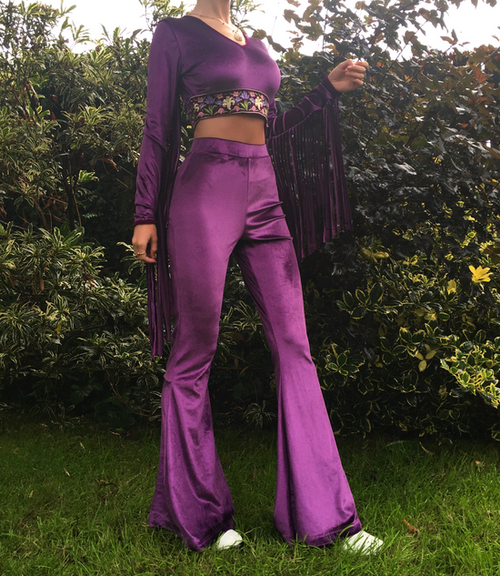 Velvet Flare Trouser in Deep Purple