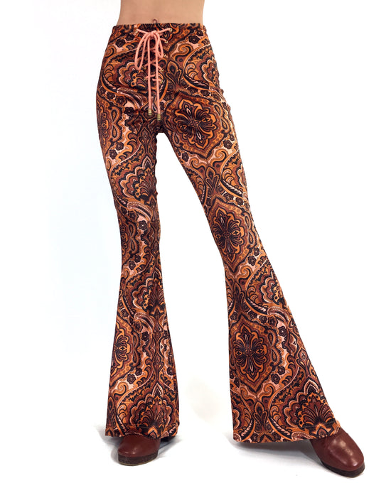 The Lace Up Velvet Flares in Whiskey