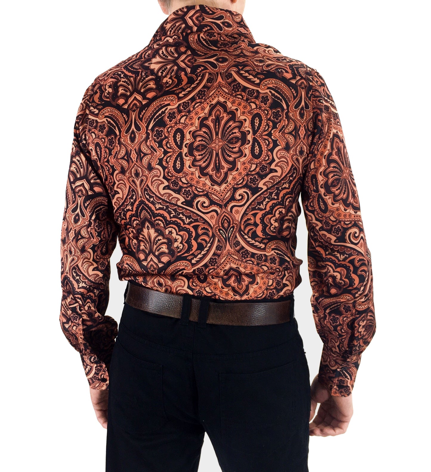 Mens Psychedelic Satin Shirt in Whiskey