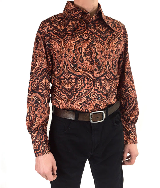 Mens Psychedelic Satin Shirt in Whiskey