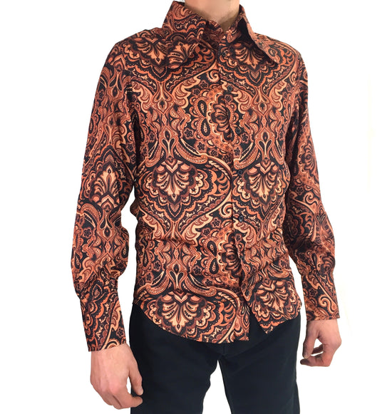 Load image into Gallery viewer, Mens Psychedelic Satin Shirt in Whiskey
