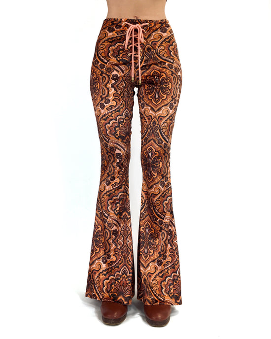 Load image into Gallery viewer, The Lace Up Velvet Flares in Whiskey
