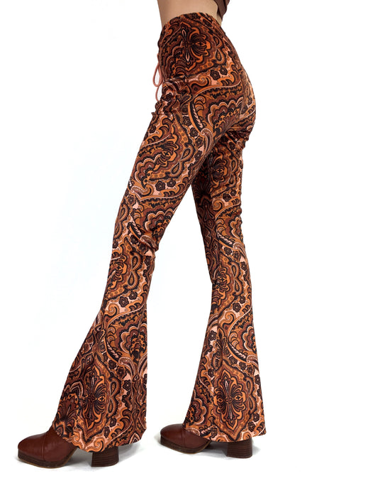 The Lace Up Velvet Flares in Whiskey
