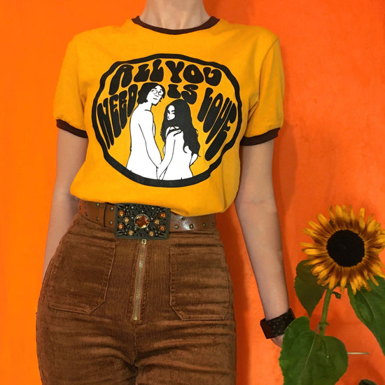 Load image into Gallery viewer, The John and Yoko Ringer Tee in Mustard
