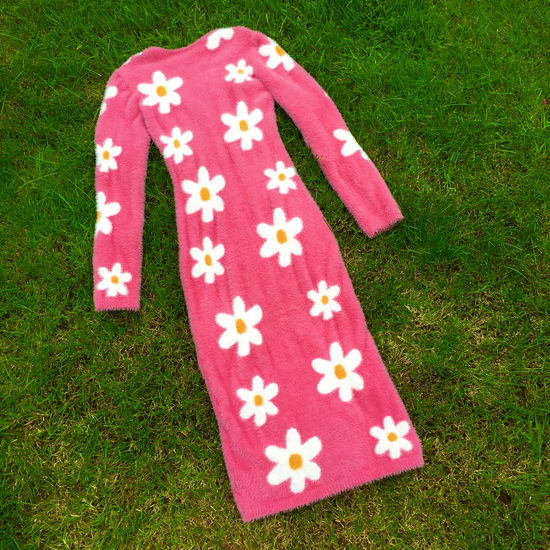 Womens SAMPLE - Daisy Pink Long Knit Dress Size S