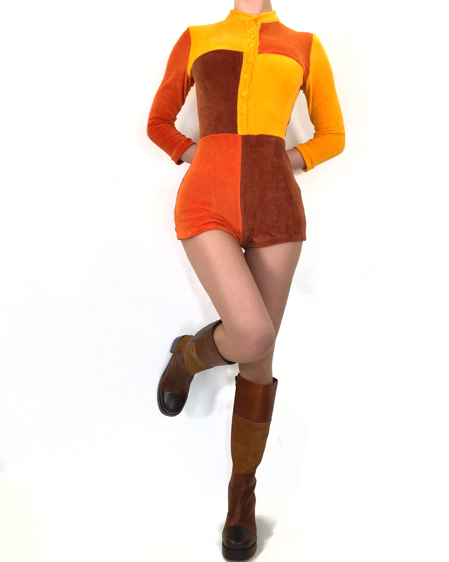 The Velvet Colour Block Playsuit in Lady Marmalade